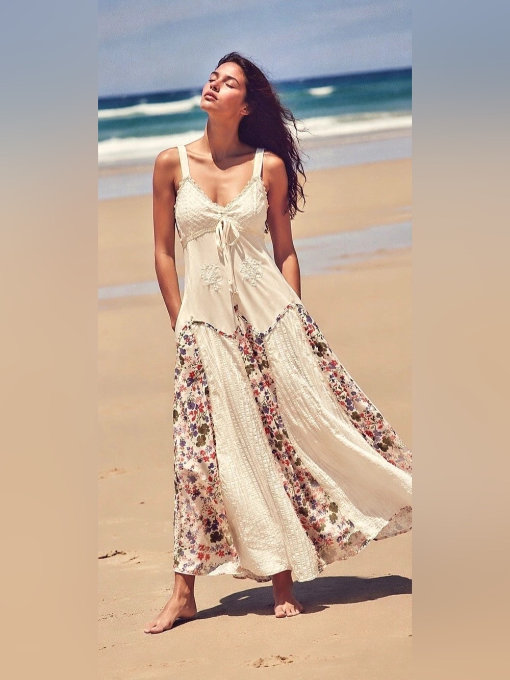 Earthbound Trading Co White Floral Embroidered Maxi Dress L NWOT